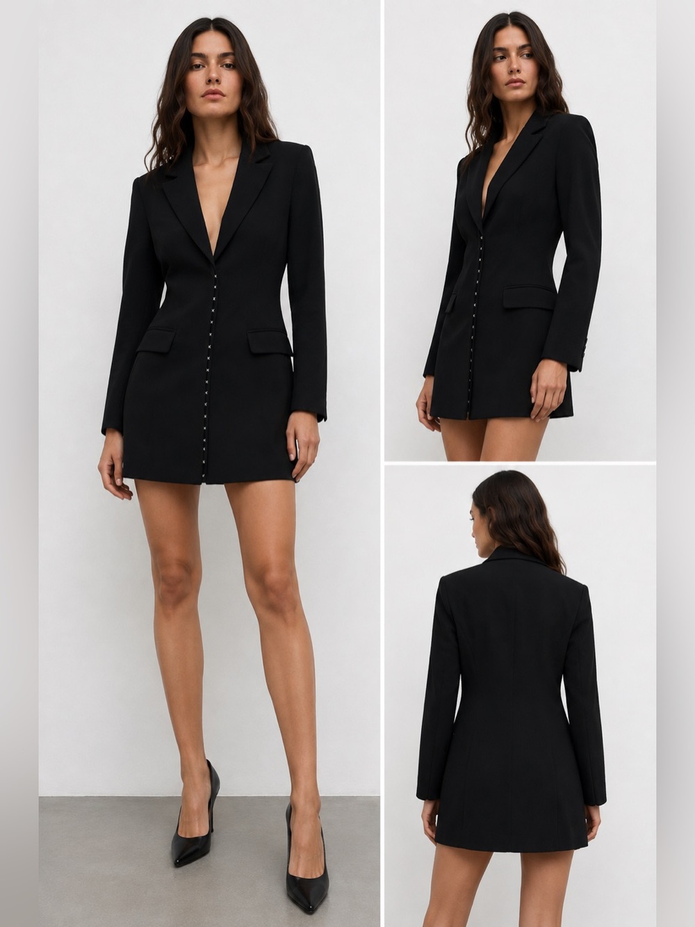 Zara Black Tailored Blazer Dress with Front Stud Buttons Sz S/M NWT
